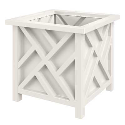 Lattice Design Planter Box - 15.5-Inch-Square Decorative Outdoor Flower or Plant Pot by Pure Garden (White)