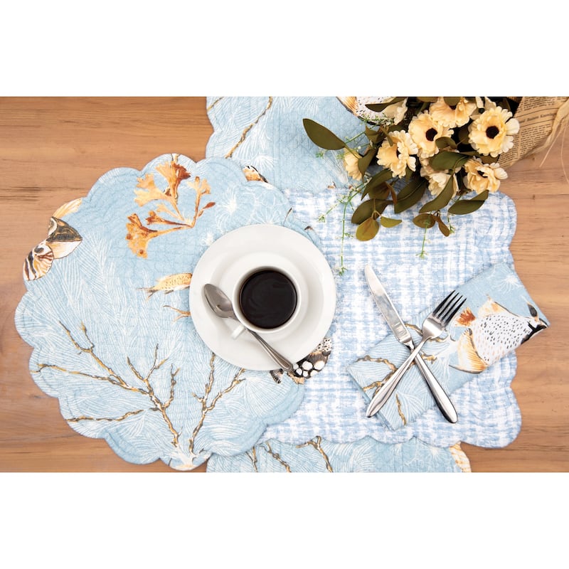 51" x 14" Meraki Island Quilted Reversible Blue Coastal Table Runner