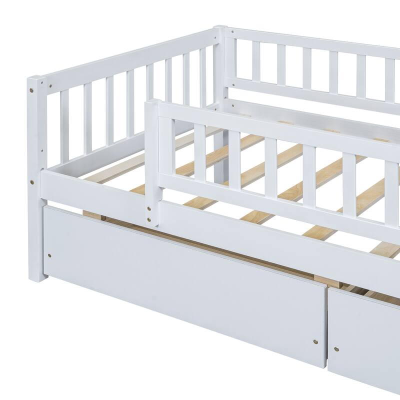 Twin Size Daybed Wood Bed with Two Drawers, White