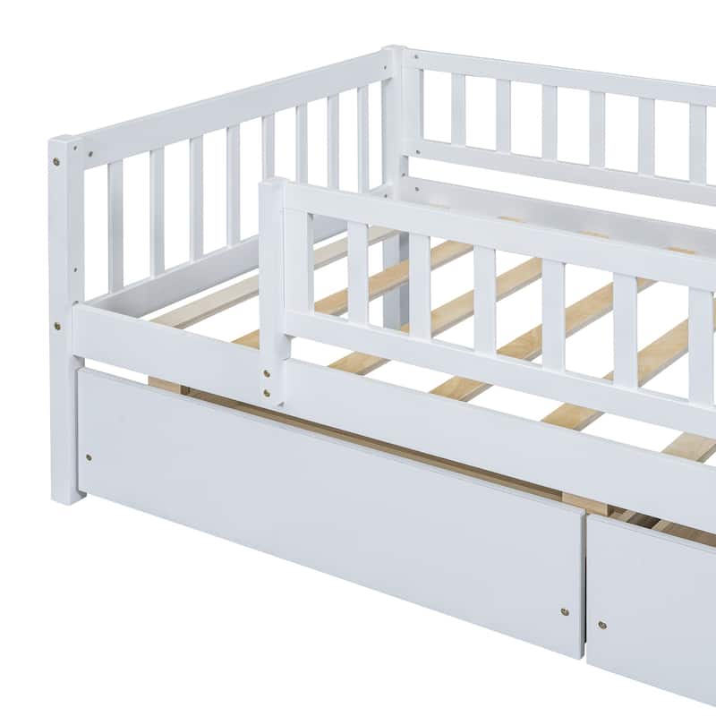 White Twin Size Modern Pine Daybed with Storage Drawers