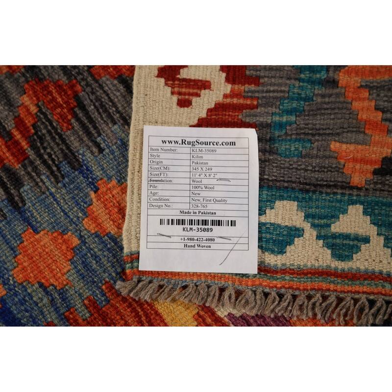 Geometric Kilim Reversible Area Rug Flatweave Multi-Color Wool Carpet - 8'2"x 11'4"