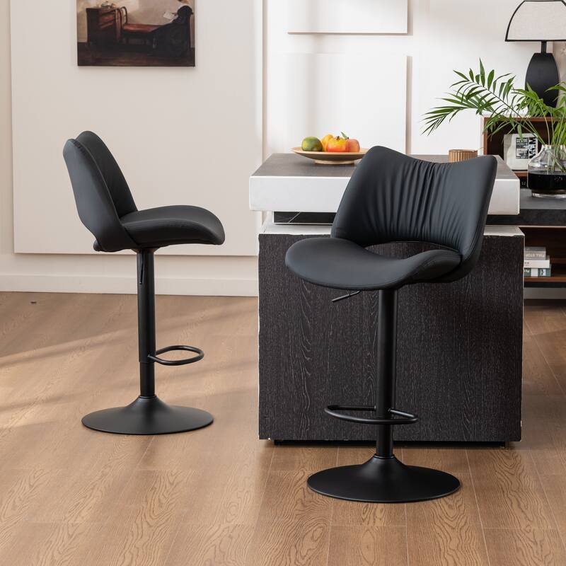 Faux Leather Upholstered Bar stools Set of 2 with Metal Footrest