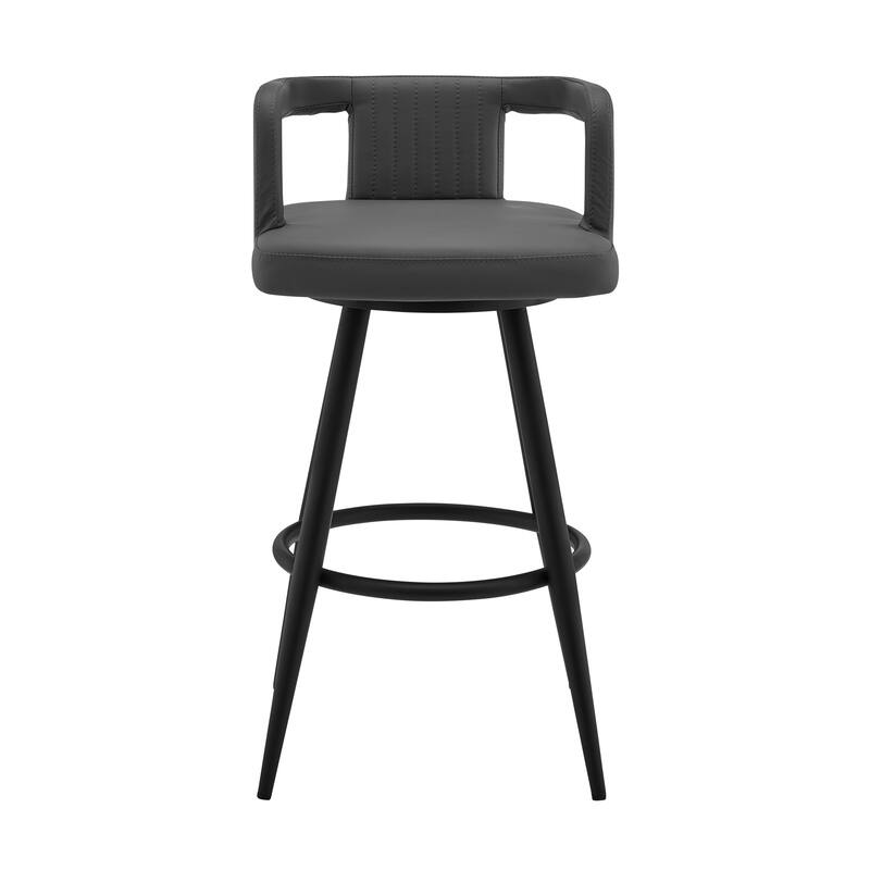 Gabriele Gray Faux Leather and Metal Swivel Bar Height Barstool with Arms