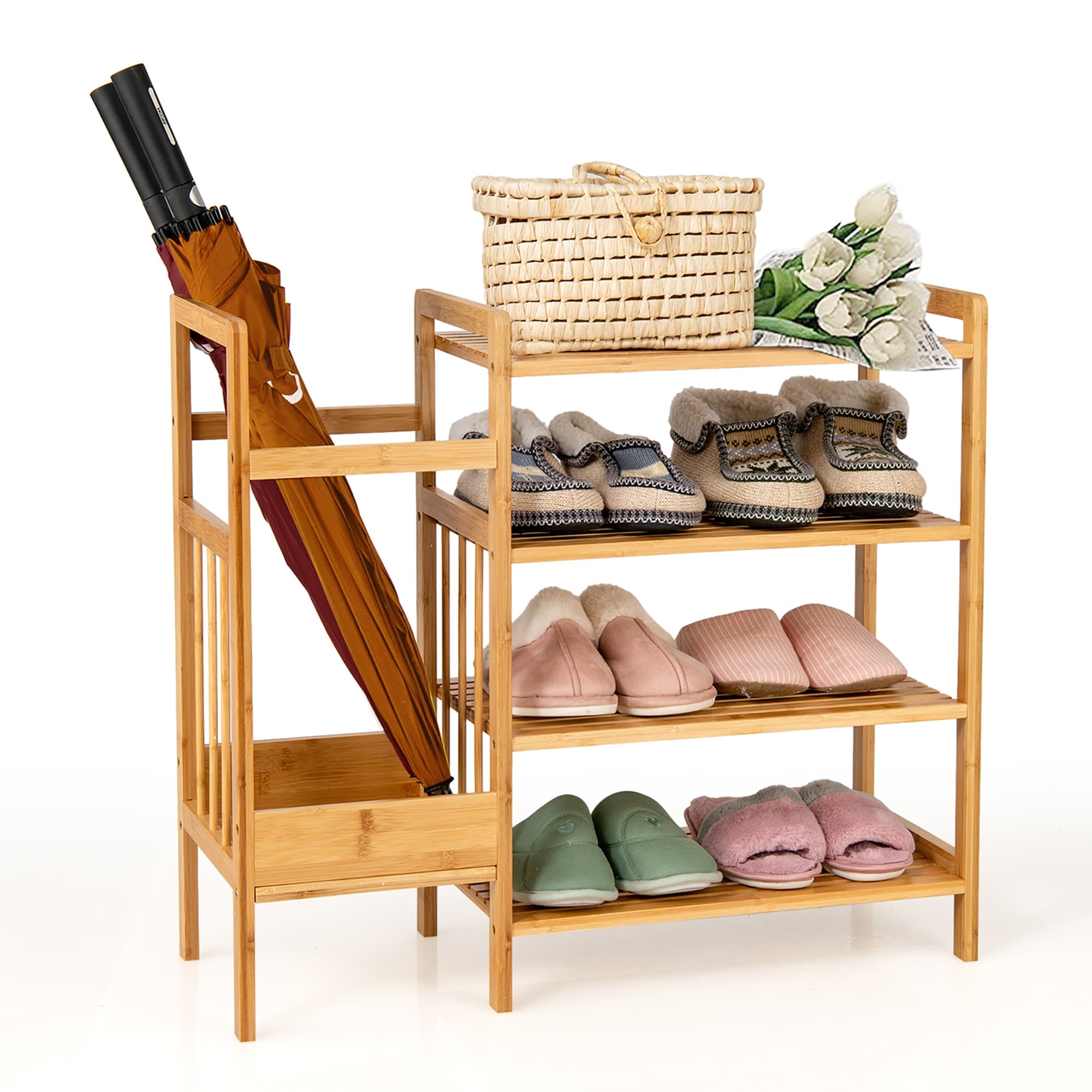 7-Tiers Bamboo Shoe Rack with Door, 36 Pairs Organizer Storage Shoes Shelf  Cabinet for Hallway