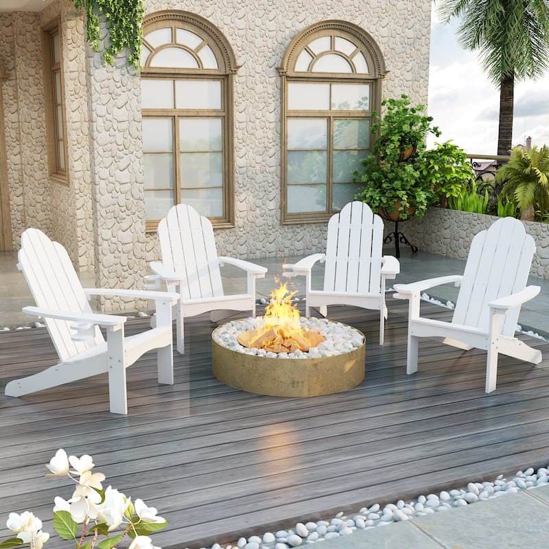 LUE BONA Patio HDPS Adirondack Chair Plastic Weather Resistant Outdoor Chairs Set of 4 - 30 in.W x 35 in.D x 36.5 in.H - White