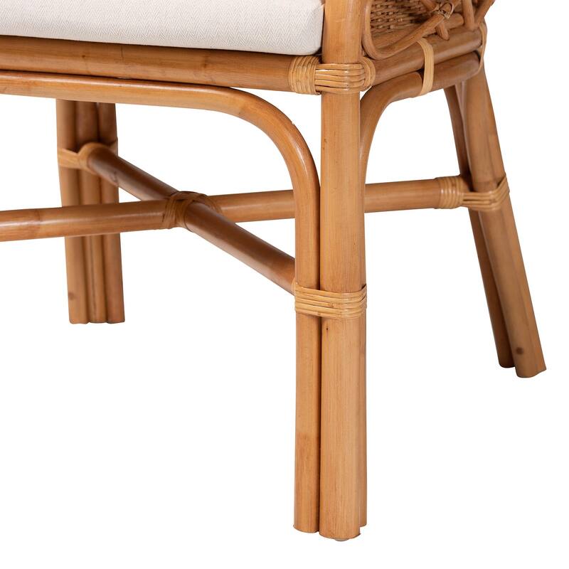 Tudor 5-Piece Rattan Dining Set - Round Wicker Table with Scallop Edge and 4 Armchairs, Handwoven Boho Coastal Style for Dining