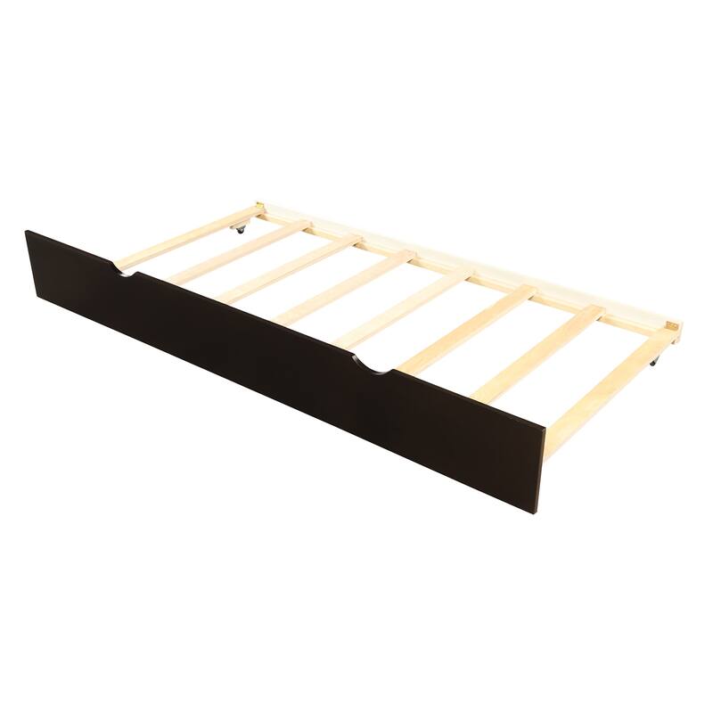 Roomfitters Twin Wood Platform Bed with Pull-Out Trundle, Espresso Finish