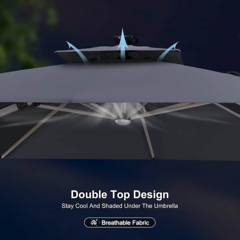 PURPLE LEAF 9 ft Double Top LED Square Patio Cantilever Umbrella