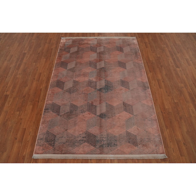 Machine Made Oriental Polyester Carpet Modern Geometric Coral Modern Area Rug - 7' 5'' X 5' 2''