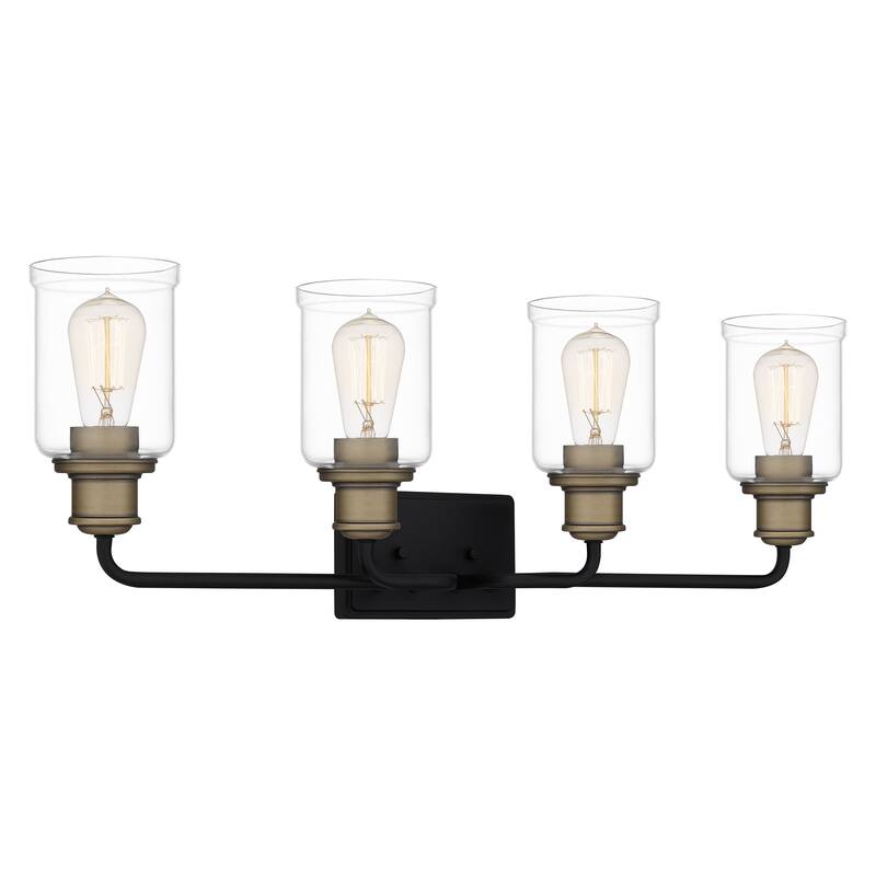 Cox 4-Light Matte Black Bath Light with Warm Brass Accents