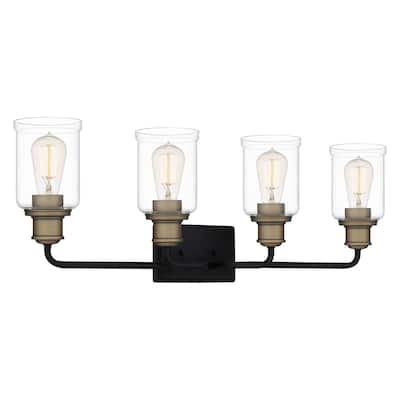 Cox 4-Light Matte Black Bath Light with Warm Brass Accents