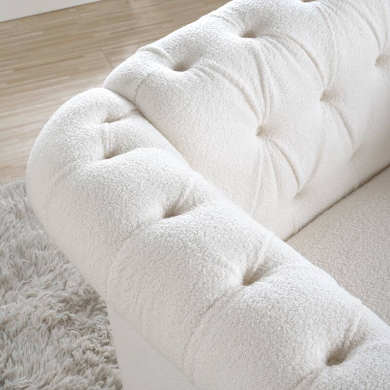 White Teddy Modern 38.98" Upholstered Buttons Tufted Accent Chair with Gourd Shaped Birch Legs and Nailheads
