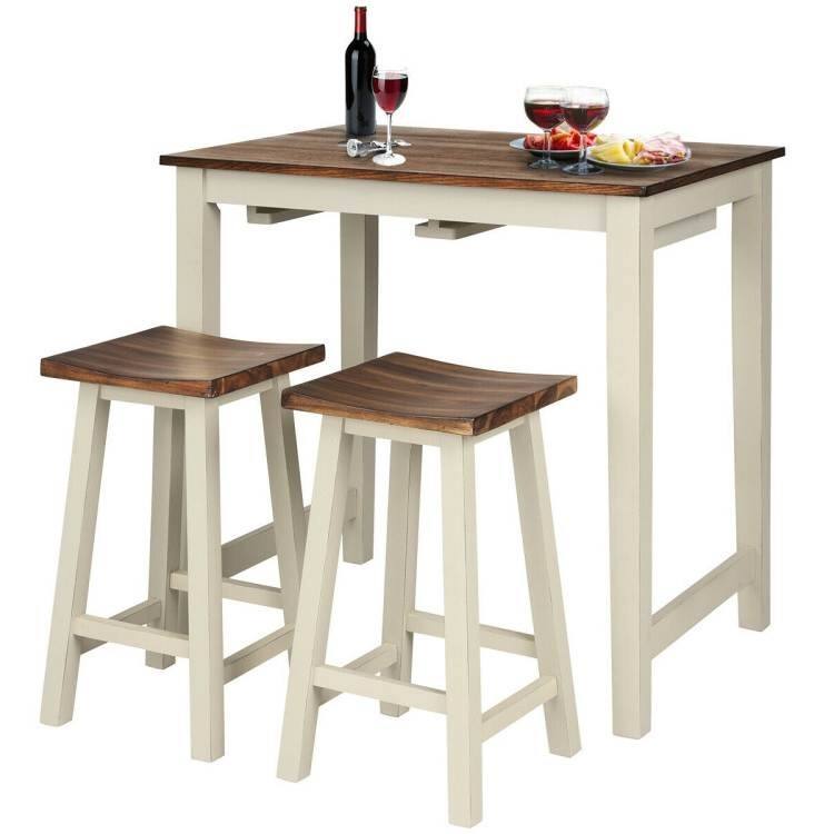 3 Piece Farmhouse Counter Height Kitchen Pub Table Set with 2 Saddle Bar Stools - 36 x 26 x 36.5 (inches - L x W x H)
