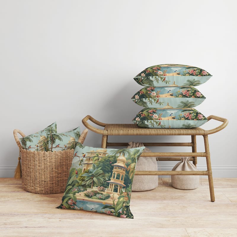 Sanctuary of the Divine Faux Suede Reversible Throw Pillow Green and Orange