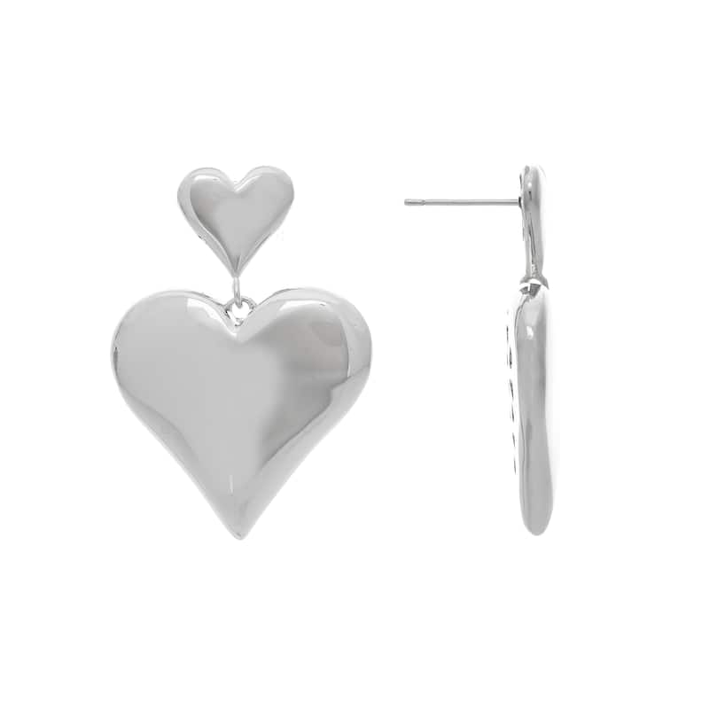 Polished Chunky Double Heart Drop Dangle Earrings - 1.45" - Yellow