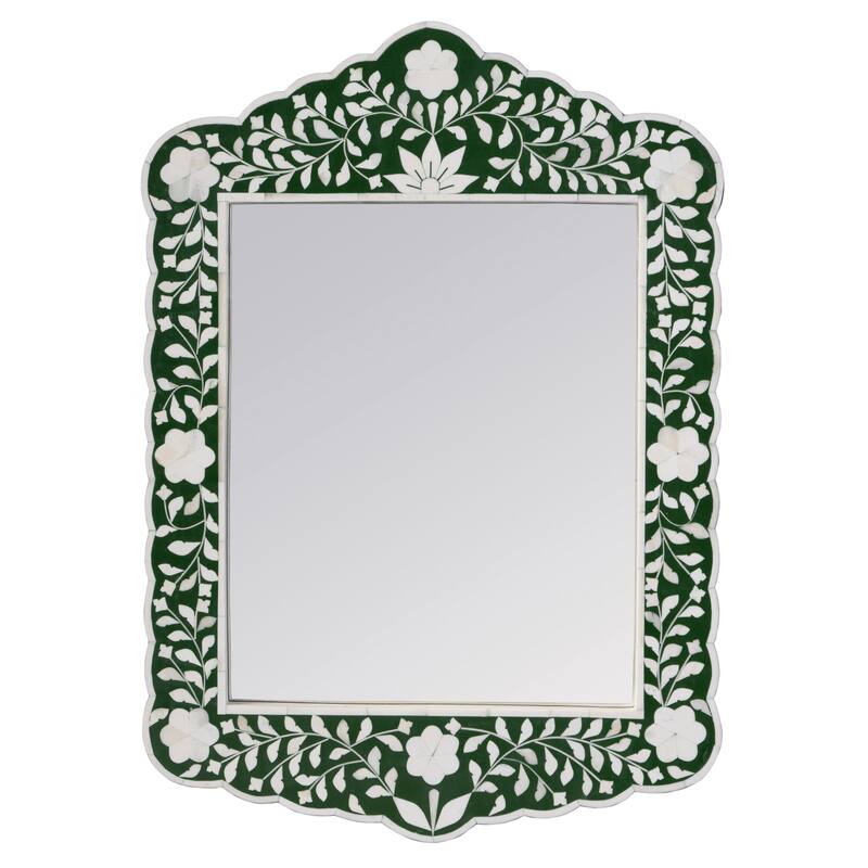 Vivienne 20 in. W x 28 in. H Bone Inlay Vertical Accent Wall Mirror - Dark Green Bone