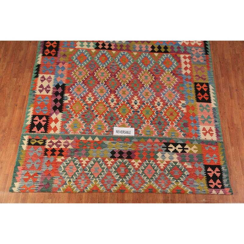 South Western Style Kilim Oriental Rug Flatweave Wool Carpet - 7'11"x 9'10"
