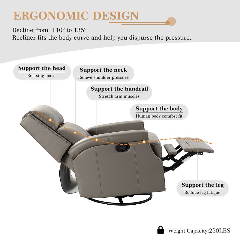 Echidna Transitional Genuine Leather Swivel Rocker Nursery Chair with Nailhead Trim by HULALA HOME