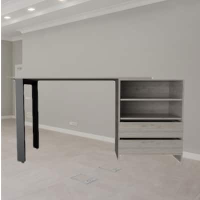 Freestanding Writing Desk with Storage Drawers, Open Shelves, and Metal Legs for Office or Study Spaces