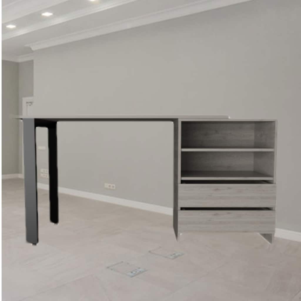 Freestanding Writing Desk with Storage Drawers, Open Shelves, and Metal Legs for Office or Study Spaces
