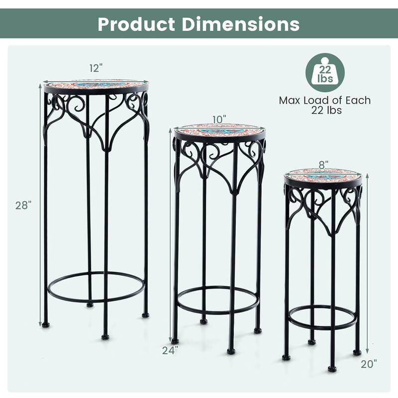 Gymax Metal Plant Stand Set of 3 Mosaic Display Rack for Potted Plants