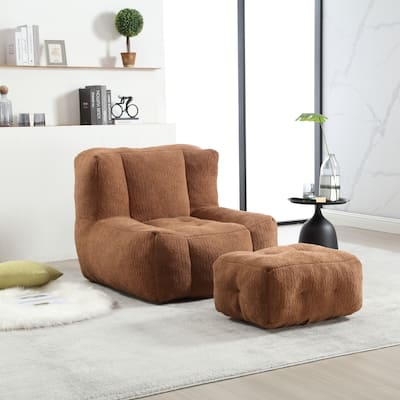 Fluffy Bean Bag Chair Lazy Sofa Chair with Memory Foam and Ottoman,Multi-scene Use