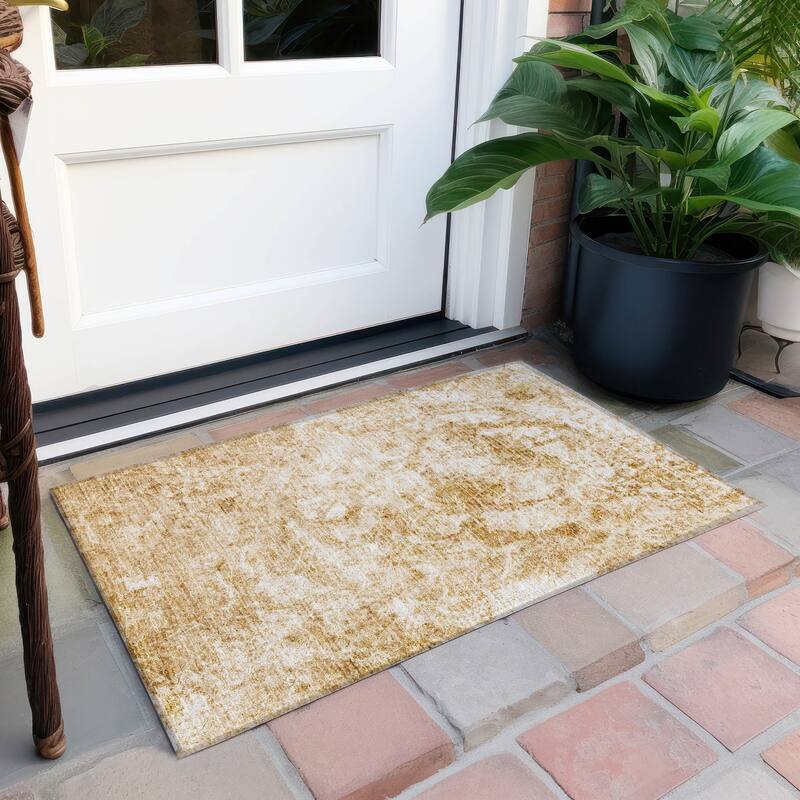 Machine Washable Indoor/ Outdoor Abstract Solid Chantille Rug - 1'8" x 2'6" - Beige