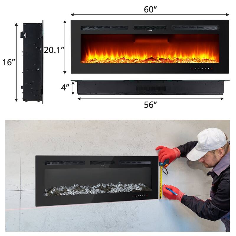 Ultra-Thin Recessed Wall Mounted Electric Fireplace Heater