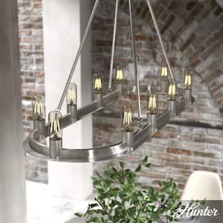 Hunter Saddlewood 10-Light Linear Chandelier - Dining Room, Island - Transitional, Contemporary, Modern Industrial, Farmhouse