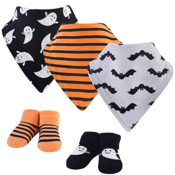 slide 1 of 1, Hudson Baby Infant Cotton Bib and Sock Set 5pk, Ghost, One Size - Ghost - One Size One Size - Ghost
