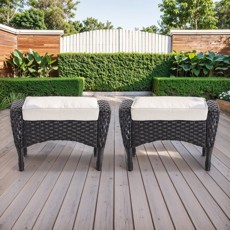 Outside Patio Wicker Ottomans Set Black - Beige - Beige - Black