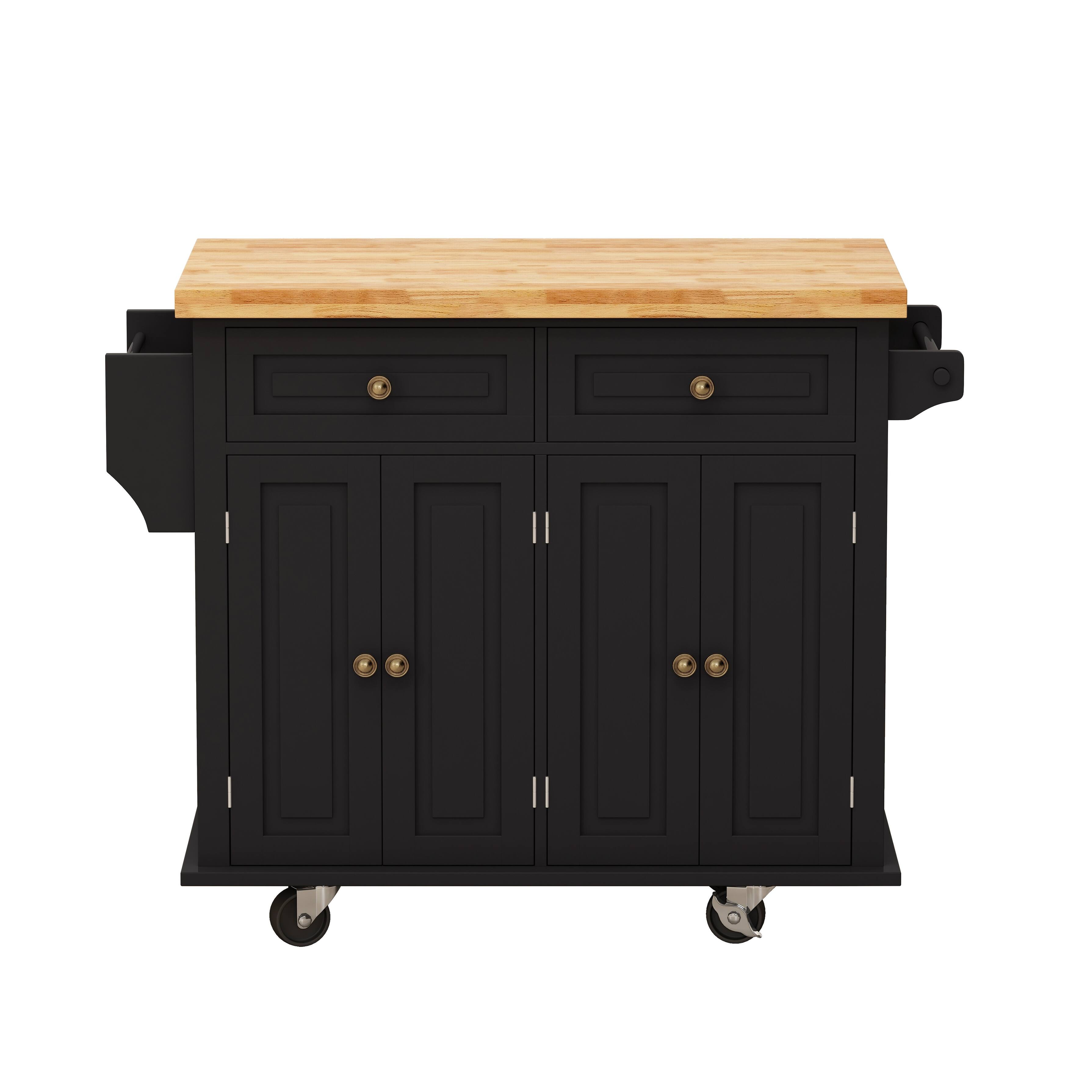 Kitchen Island Cart with Two Storage Cabinets & Two Locking Wheels, 4 ...
