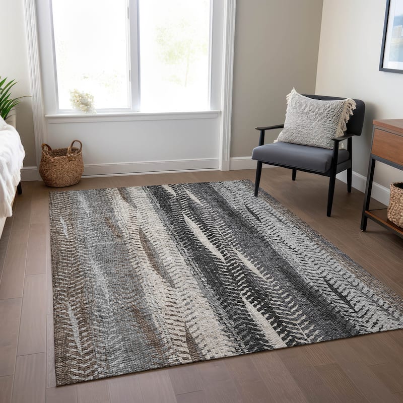 Machine Washable Indoor/ Outdoor Chantille Modern Imprints Rug - Brown - 9' x 12'