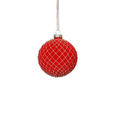 Flocked Glass Ball Christmas Ornaments with Gold Accents, Set of 6, 3.25"