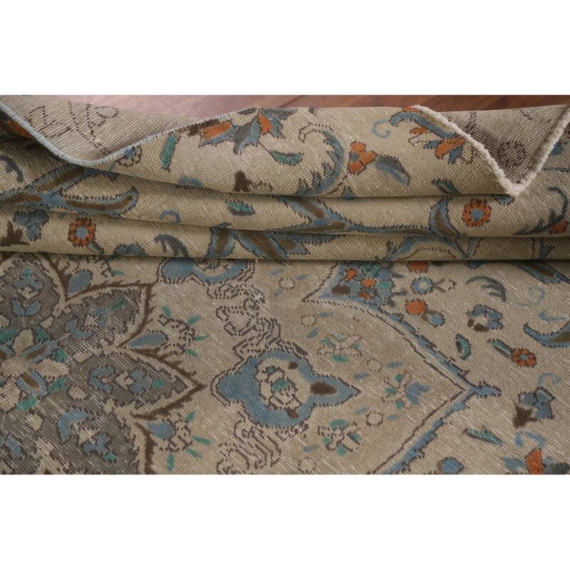 Hand Knotted Oriental 100% Wool Carpet Traditional Floral Beige & Ivories Tabriz Area Rug - 10' 1'' X 6' 10''