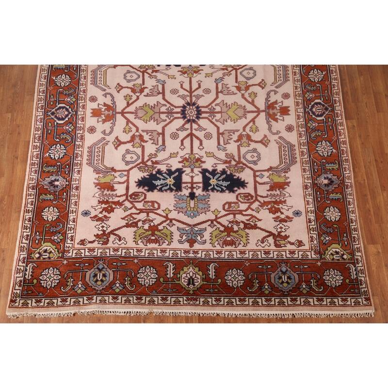 Transitional Pink Oushak Area Rug Handmade Oriental Wool Carpet - 7'10"x 9'10"