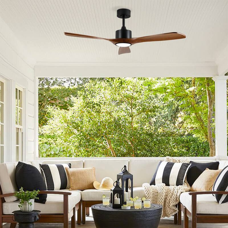 3 Rod Solid Wood Ceiling Fan With Light Kit Dimmable LED