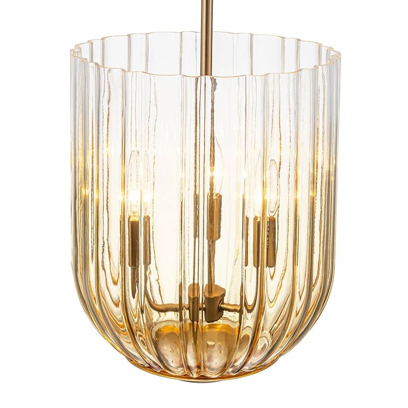 Modern Candle Style Round Reeded Taper Glass Shade Pendant 11in