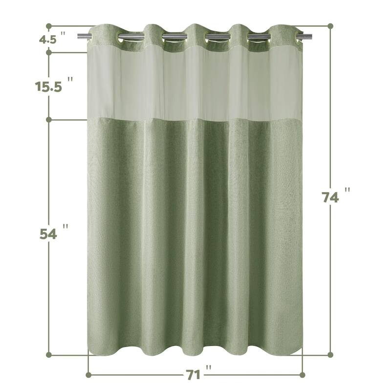 No Hook Linen Texture Shower Curtain with Snap-in Liner