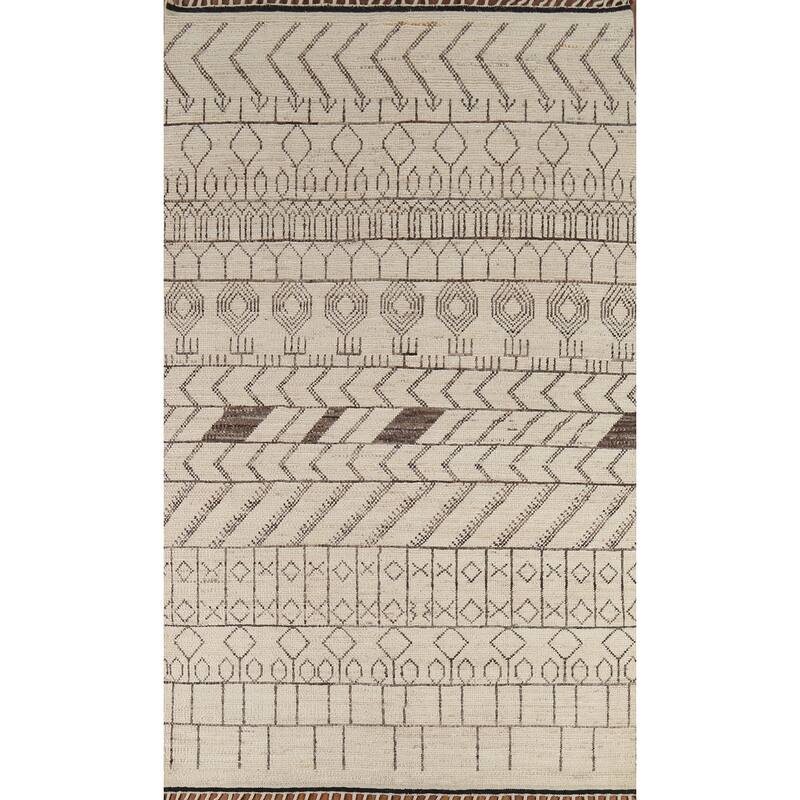 Beige / Ivory Moroccan Style Area Rug Handmade Wool Carpet - 6'8"x 11'0"