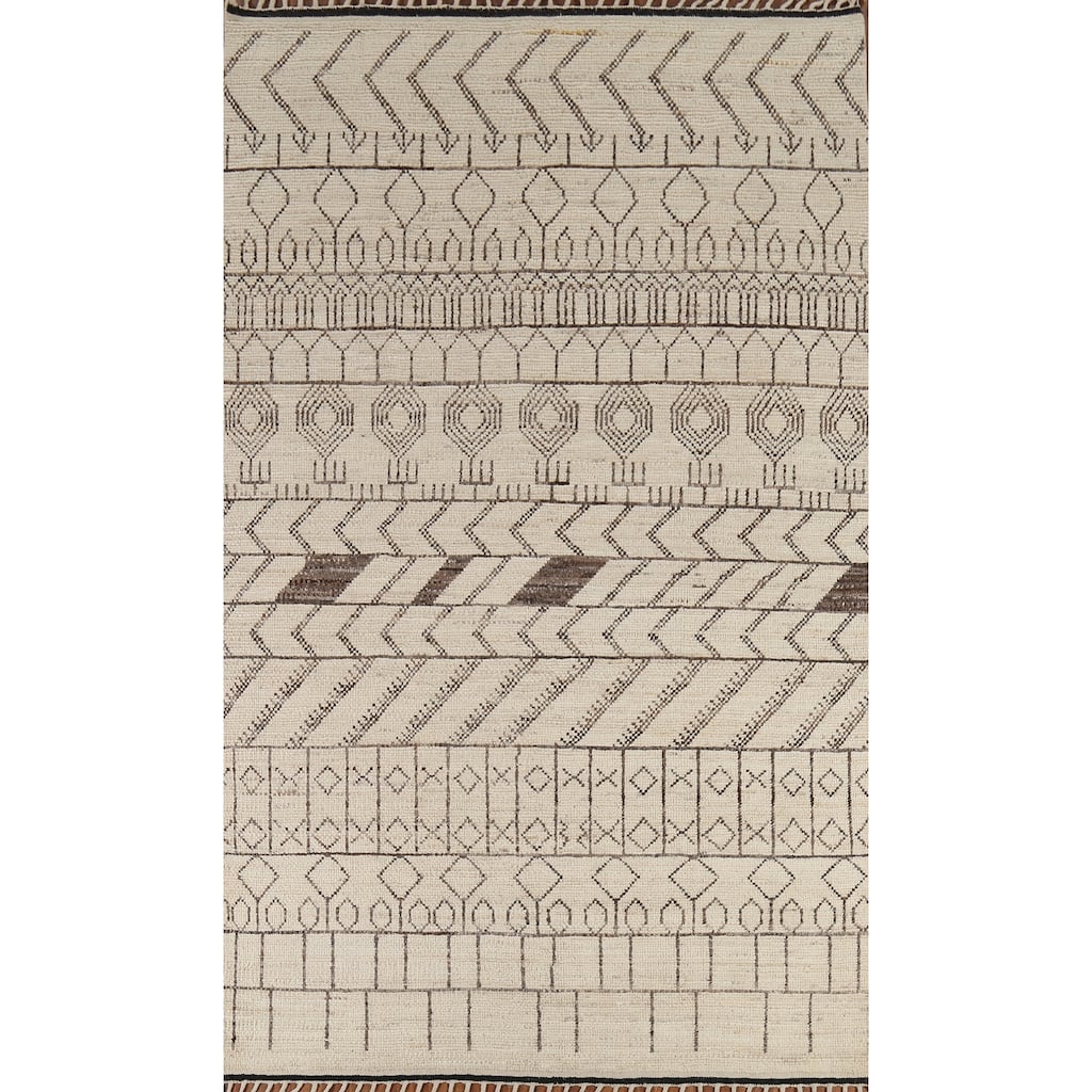 Beige / Ivory Moroccan Style Area Rug Handmade Wool Carpet - 6'8"x 11'0"