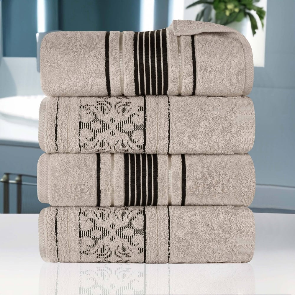 Superior Sadie Zero Twist Cotton Solid and Floral Bath Towel Set of 4