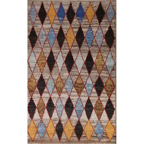Trellis Contemporary Moroccan Wool Area Rug Hand-knotted Office Carpet - 5'5" x 8'4"
