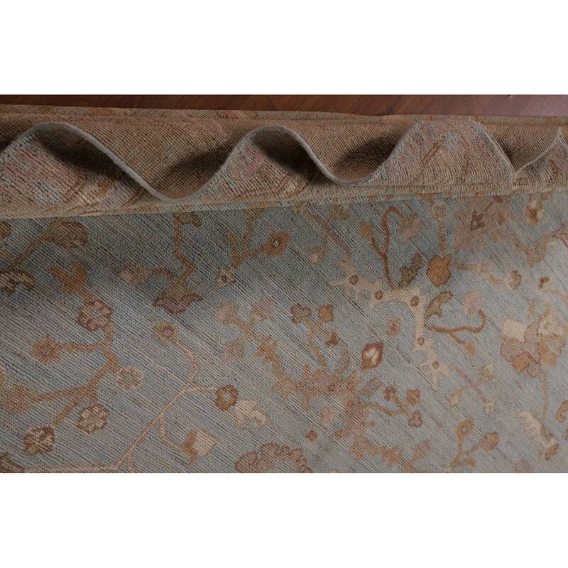 Light Blue Vegetable Dye Oushak Turkish Rug Hand-Knotted Wool Carpet - 9'1" x 11'11"
