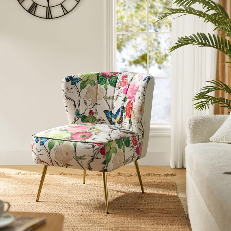 Amata Bold Patterned Tufted Side Chair with Goldtone Legs