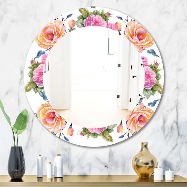 Designart 'Pink Blossom 34' Traditional Mirror - Frameless Oval or ...