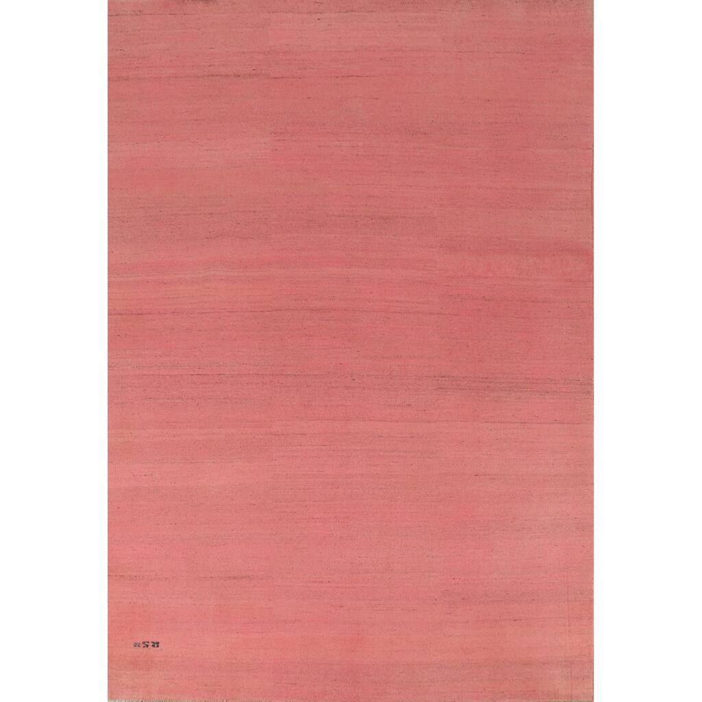 Light Pink Modern Gabbeh Oriental Area Rug Hand-Knotted Wool Carpet - 6'8"x 9'5"