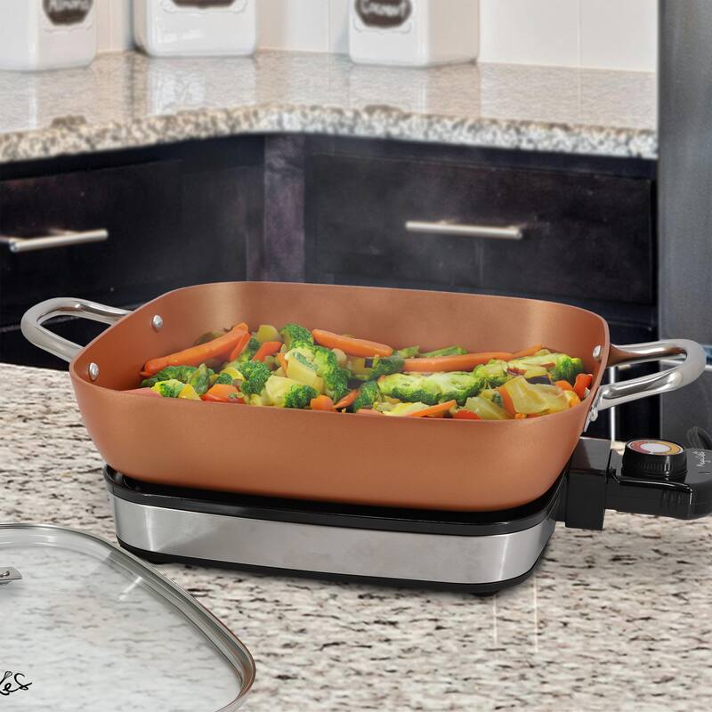 11.81 Inch Copper Coating Nonstick Electric Skillet with Temperature Control
