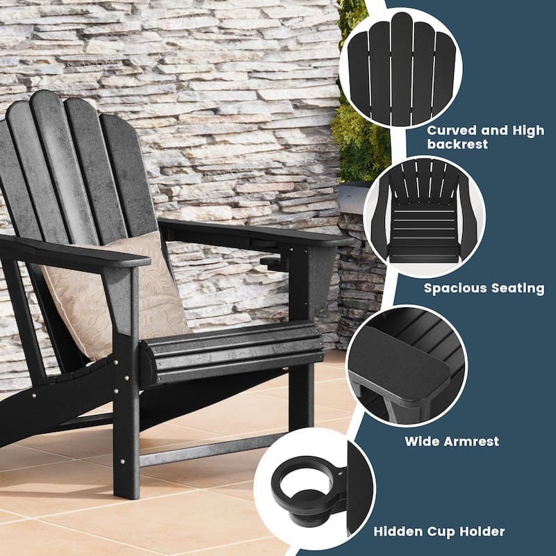 Aderson Outdoor Patio Adirondack Chair with Side Table and Coffee Table 4-Piece Conversation Set