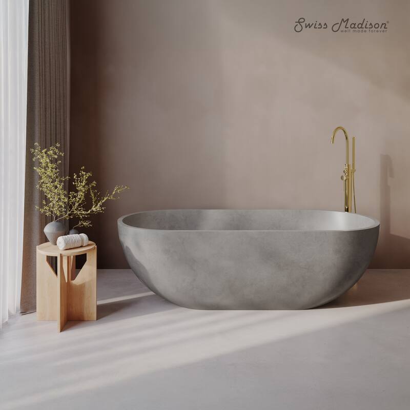 Claire 60" FreestandingConcreteBathtub In Gray, Drain Included